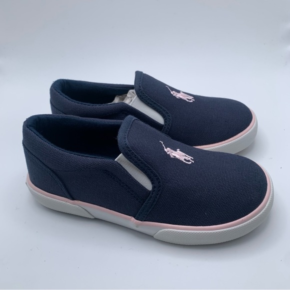 NWB Polo Ralph Lauren Kids Girls' Meah Sneaker, Navy Pink Girls US 10 M 541 - Picture 4 of 9